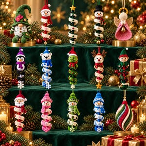 15 Christmas Crochet Patterns Bundle PDF, Spiral Ornaments, Santa Snowman Amigurumi, Hanging Tree Decor, English US Terms, Digital Download