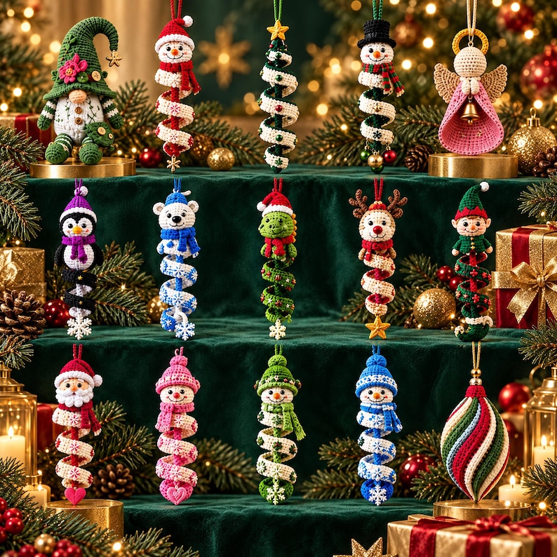 15 Christmas Crochet Patterns Bundle PDF, Spiral Ornaments, Santa Snowman Amigurumi, Hanging Tree Decor, English US Terms, Digital Download