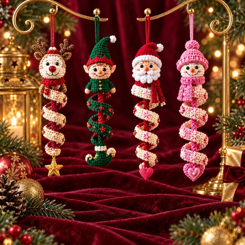 15 Christmas Crochet Patterns Bundle PDF, Spiral Ornaments, Santa Snowman Amigurumi, Hanging Tree Decor, English US Terms, Digital Download