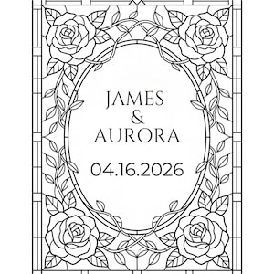 Stained Glass Rose Wedding Welcome Sign Template set of 3 Templates– Floral Black White (Digital Download)