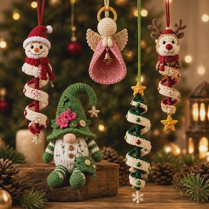 15 Christmas Crochet Patterns Bundle PDF, Spiral Ornaments, Santa Snowman Amigurumi, Hanging Tree Decor, English US Terms, Digital Download