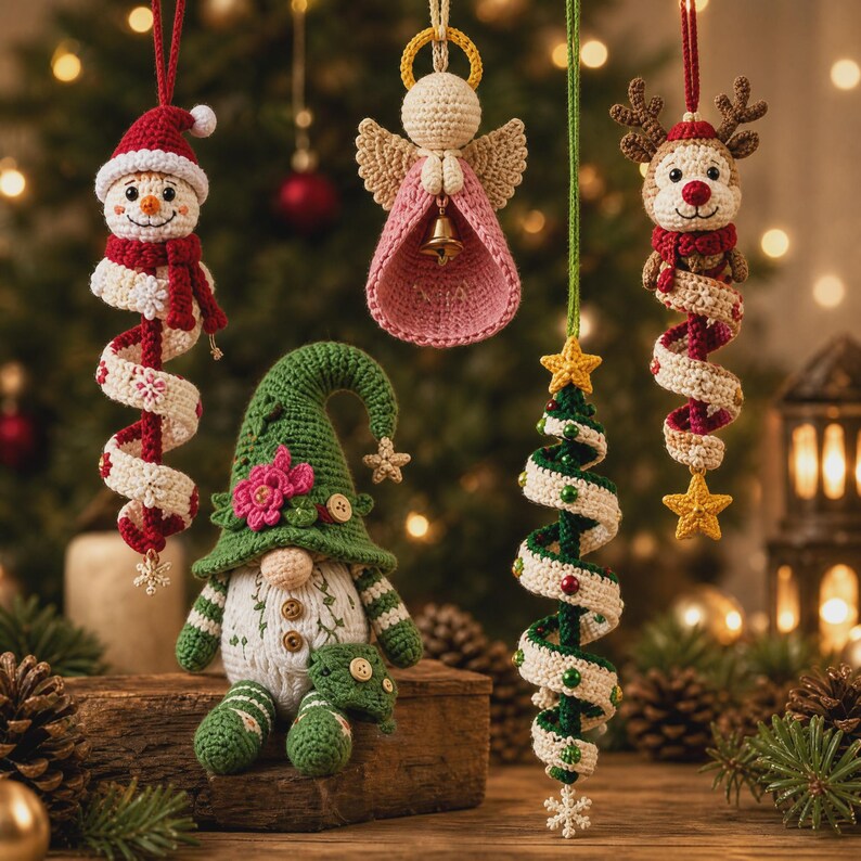15 Christmas Crochet Patterns Bundle PDF, Spiral Ornaments, Santa Snowman Amigurumi, Hanging Tree Decor, English US Terms, Digital Download