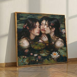 Mystical Water Nymphs Canvas Art, Serene Lily Pond Nature Scene Wall Decor