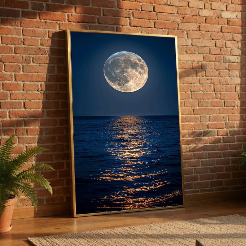 Full Moon Ocean Canvas, Night Sky Reflection Wall Art - Etsy