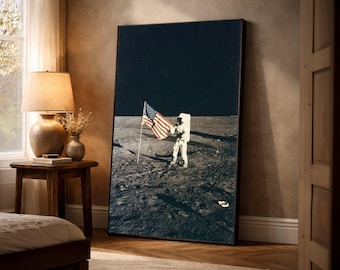 Lienzo del histórico alunizaje, bandera de astronauta, arte mural de exploración espacial, lámina de la misión Apolo