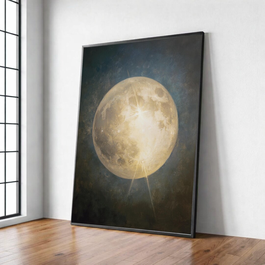 Radiant Full Moon Canvas Wall Art, Night Sky Illustration, Celestial ...