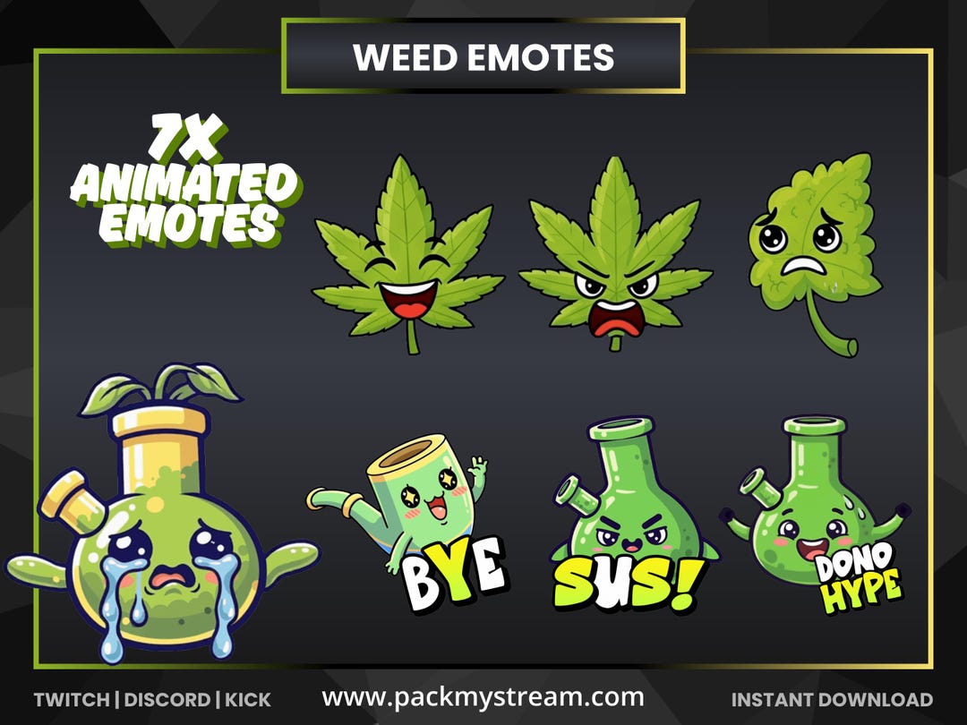 Weed Animated Emotes for Twitch, Discord & Kick – 7 Funny Cannabis ...