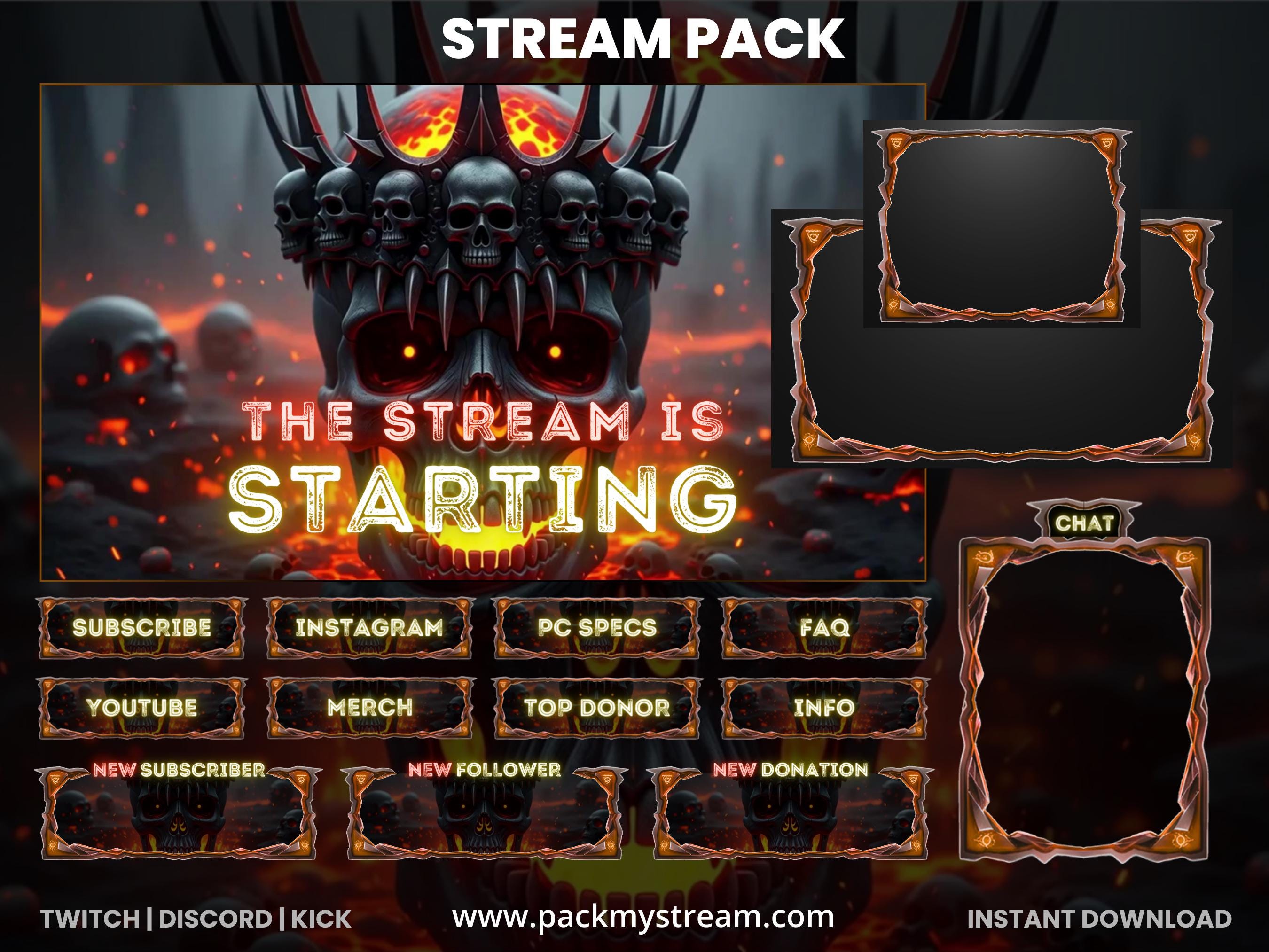 Dark Skull Crown Stream Overlay Pack Animated | Fire Lava Twitch ...