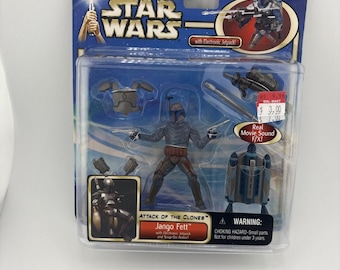 Star Wars AOTC Jango Fett Action Figure with Jetpack & Armor - Vintage Hasbro 3.75"