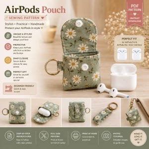 AirPods-fodral Symönster PDF Hörlursfodral Nyckelringshållare Digital nedladdning Utskrivbar mall Nybörjare DIY Symönster