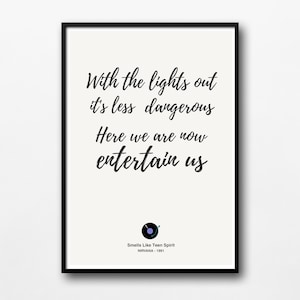 Nirvana Lyrics Poster Smells Like Teen Spirit | Song Lyrics Poster | Typography Poster | Minimal Wall Art | Vintage Poster | Music Song Gift