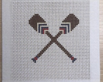 Tela ricamata a punto croce con remi incrociati, 13 maglie / Disegno dipinto a mano / 5x5