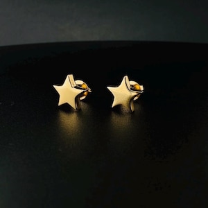 ゴールドスターイヤリング 14K 585 ソリッドゴールドスタッドピアス ミニマリストスタージュエリー 女性へのギフト