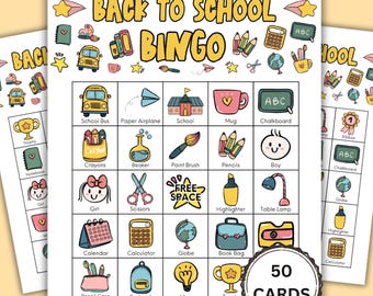 Back to School Bingo Game Printable, Classroom Bingo Cards for Kids, First Day of School Activity, Instant Download