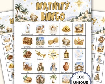 Nativity Bingo Game Printable, Christmas Bible Bingo, Christian Christmas Game, Sunday School Activity, Church Christmas Party Game