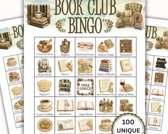 Book Club Bingo Game Printable, 100 Bookish Bingo Cards, Reading Group Party Game, Literary Club Activity, Book Lover Gift