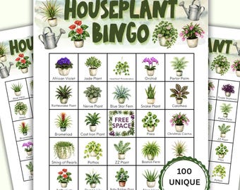 Houseplant Bingo Game Printable, 100 Plant Bingo Cards, Indoor Plant Party Game, Garden Club Activity, Classroom Game, Plant Lover Gift