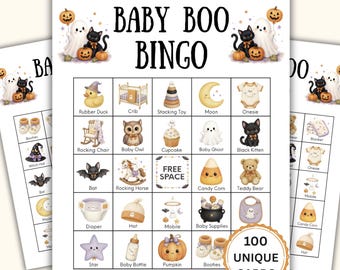 Baby Boo Baby Shower Bingo, 100 Unique Cards, Halloween Baby Shower Game, Little Boo Is Almost Due, Printable Bingo Game