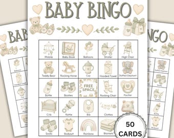 Baby Shower Bingo Game Printable, Boho Baby Shower Game, Gender Neutral Baby Bingo Cards, Instant Download, 50 Unique Cards