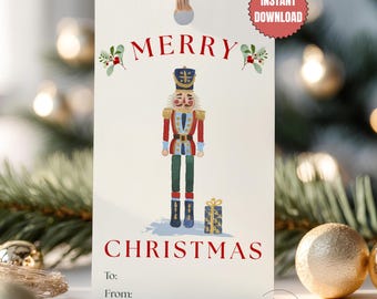 Nutcracker Christmas Gift Tags Printable, Watercolor Nutcracker Favor Tags, Merry Holiday Party Present Tags, Instant Download