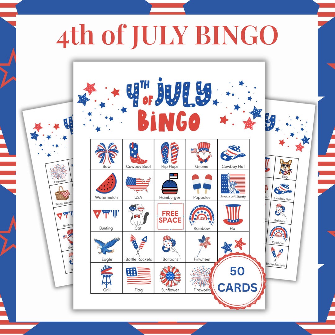 4th of July Bingo Game Printable, Patriotic Party Game, Independence ...