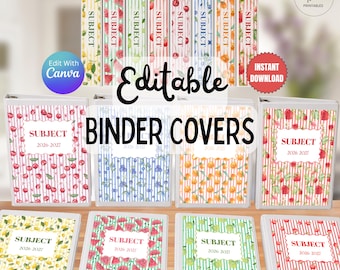 Fruit Binder Covers and Spines, Editable 3 ring Notebook Insert Covers for Teacher Student Classroom, Fruit Girl, Back to School Printable