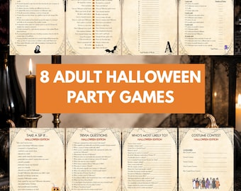 Halloween Party Games for Adults, 8 Printable Halloween Games Bundle, Halloween Party Activities, Trivia, Costume Contest, Instant Download