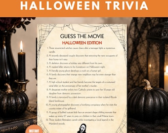 Halloween Movie Trivia Game for Adults, Printable Halloween Party Game, Costume Party Activity, Instant Download