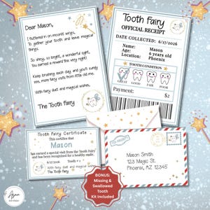 Editable Tooth Fairy Kit Template for Boys, Personalized Tooth Fairy Letter, Receipt & Certificate, Corjl Printable, Instant Download