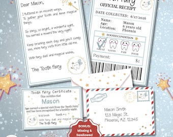 Editable Tooth Fairy Kit Template for Boys, Personalized Tooth Fairy Letter, Receipt & Certificate, Corjl Printable, Instant Download