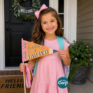 Vlaggen First Day of School, Back to School Photo Prop, bewerkbare wimpelsjabloon, 3 ontwerpen direct downloaden