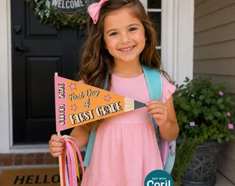 First Day of School Flags, Back to School Photo Prop, Editable Pennant Template, 3 Designs Instant Download
