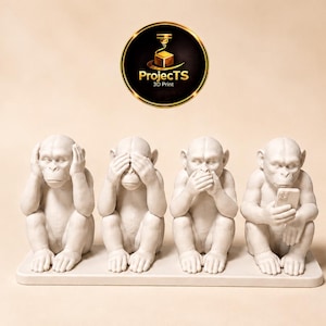 See Hear Speak Think Monkeys STL File – Modern Monkey Sculpture Set – Minimalist Home Decor – 3D Print – Commercial License