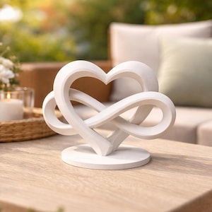 File STL "Infinity Love" - Scultura a forma di cuore con supporto minimo - Decorazione moderna e romantica - Stampabile con tecnologia FDM - Licenza commerciale