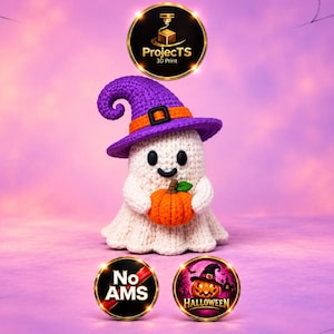Knitted Witch Ghost STL File – Cute Halloween Ghost with Pumpkin – 3D Printable Decor – Digital Download – Commercial License