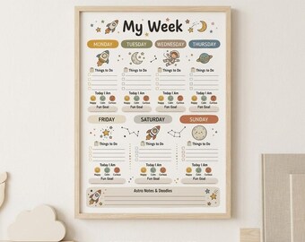 My Week Printable Weekly Planner for Kids, Daily Routine Chart, Preschool Learning Poster, Kids Schedule Printable, Homeschool Wall Art