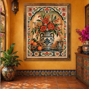 Mexican Heritage Wall Art Poster, Talavera Art, Spanish Hacienda Decor, Pottery, Framed, Unframed Artwork