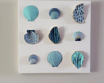 Painted Seashells on Canvas, Hand Painted Shell Art