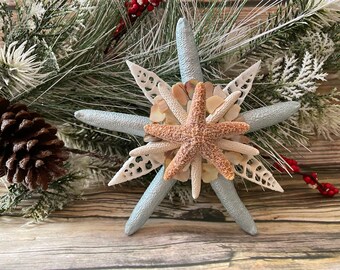 Miniature Holiday Topper with Sugar Starfish Mini Double Starfish Christmas Tree Topper Miniature Holiday Topper with Sugar Starfish Mini Double Starfish Christmas Tree Topper