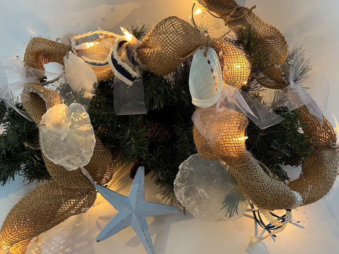Shell Garland Ribbon Seashell Garland: Burlap Ribbon, Starfish, Coastal Decor (10 Foot) - Etsy