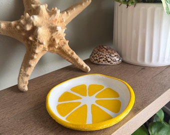Rustic Lemon Trinket Dish: Air Dry Clay Jewlery Dish