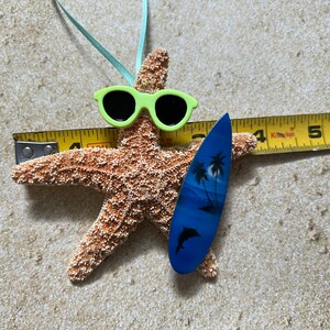 Sugar Starfish Surfer Ornaments, Fun Beach Themed Christmas Tree Ornaments, Surfboard Gift Ideas image 8