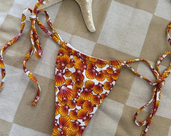 Hawaiian Sunrise Seashell Bikini Bottom, Scrunchable, Adjustable Tie Sides