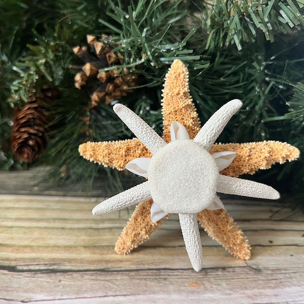 Mini 4 inch Sugar Starfish Christmas Tree Topper, Starfish Table Top Mini Tree Topper, Pearl Starfish Topper, Miniature Tree Topper