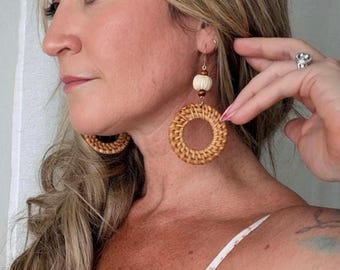 Boho Chic Rattan Fan Earrings