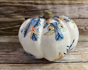 Coastal Decoupage Pumpkin: Nautical Fall Decor