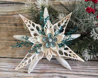 Starfish and Cut Seashell Christmas Tree Topper: Coastal Holiday Decor