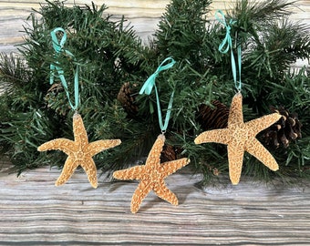 Sugar Starfish Ornaments, Set of Natural Starfish Christmas Ornaments, Tropical Theme Holiday Decorations, Beach Theme Christmas, Coastal