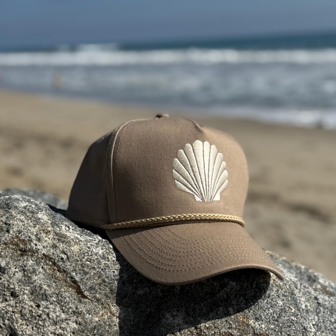 Hat With Shell Khaki Seashell Baseball Hat: Embroidered Shell Yeah! Trucker Cap - Etsy