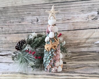 Seashell Christmas Tree Statue: Coastal Holiday Decor